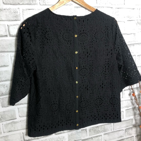Cece black lace 3/4 sleeve top size S - Picture 3 of 8